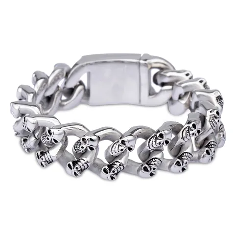 Bracciale Da Uomo In Acciaio Inossidabile Punk Teschio Catena Biker Gotico Rock Gioielli Hip Hop