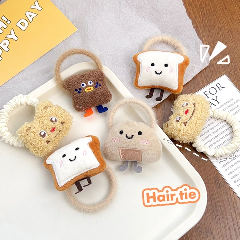 Plüsch Haargummis Cartoon Essen Form Toast Brot Reisbällchen Süße Scrunchies Für Frauen Mädchen Kawaii Haarschmuck
