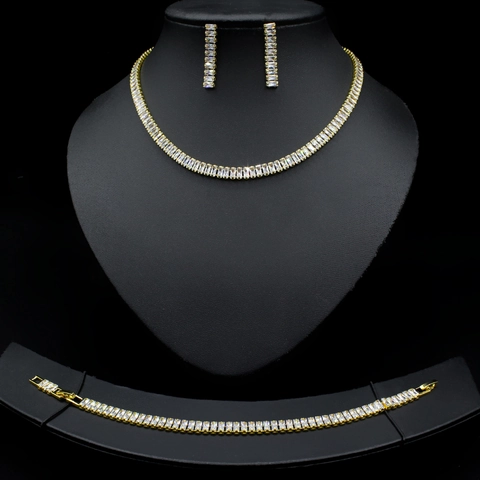 Rame Zircone Collana Orecchini Bracciale Gioielli Lucido Sposa Matrimonio Festa Accessori Per Donne Argento