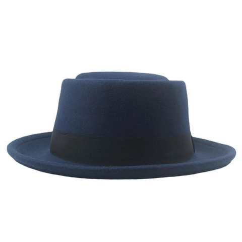 Chapeau Pork Pie Vintage Feutre De Laine Sommet Plat Bord Court Fedora Avec Ruban Décoratif Pour Hommes Femmes Style Britannique