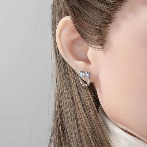 Cartilage Stud Titanium Steel Bar Copper Heart Zircon Bowknot Chain Star Dangle Helix Piercing Jewelry For Women