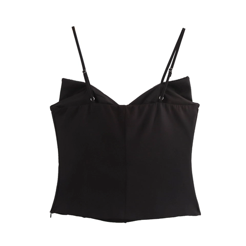 Débardeur Camisole Femme Sexy Noir À Paillettes Avec Nœud Coupe Ajustée Style Spicy Girl Polyester Bretelles Réglables