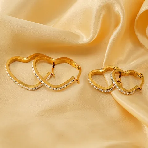 Creolen Herzform Edelstahl Damen 18K Vergoldet Zirkonia Hohl Minimalistisch Trendy Mode