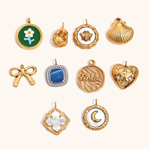 Dijes Colgantes De Acero Inoxidable Chapado En Oro Corazón Mariposa Flor Luna Abeja Concha Para Hacer Joyas De Bricolaje Collares