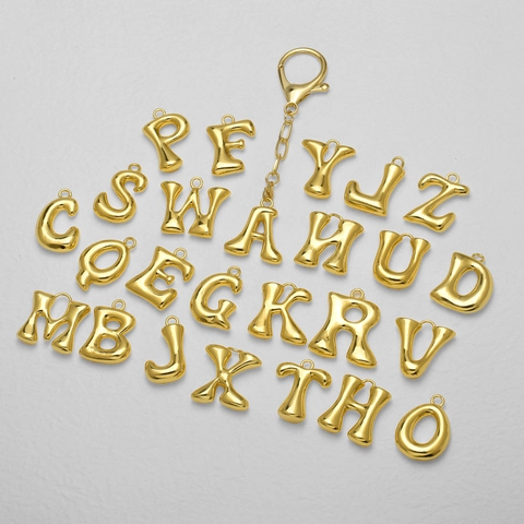 Llavero Letra Burbuja 3D Puffy Iniciales Anillo Cobre Chapado En Oro 18K Adorno De Bolso Para Mujer Accesorio Moda
