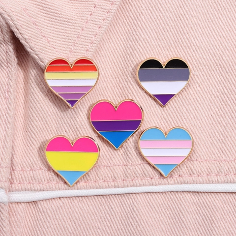Pride Enamel Pin Alloy Rainbow Heart Flag Peace Sign Badge For Backpack Jacket Clothing Decoration Jewelry