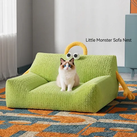 Monster Cartoon Huisdier Sofa Bed Zacht Bubble Fleece Warm Slaapnest Met Handvat Antislipbodem Voor Katten En Honden