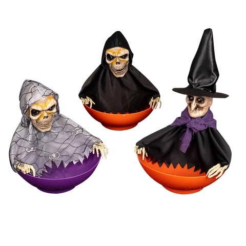Ciotola Di Frutta Halloween Animata Scheletro Strega Piatto Di Caramelle Con Occhi LED Luminosi E Suono Spaventoso Festa