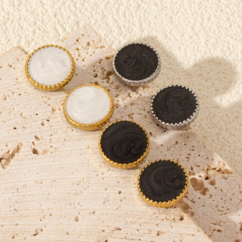 Französische Vintage Runde Edelstahl Ohrstecker 18K Vergoldet Minimalistische Emaille Geometrische Ohrringe Für Damen Schmuck