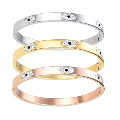 Evil Eye Scharnier Armreif Edelstahl Strass Mode Schmuck Für Damen