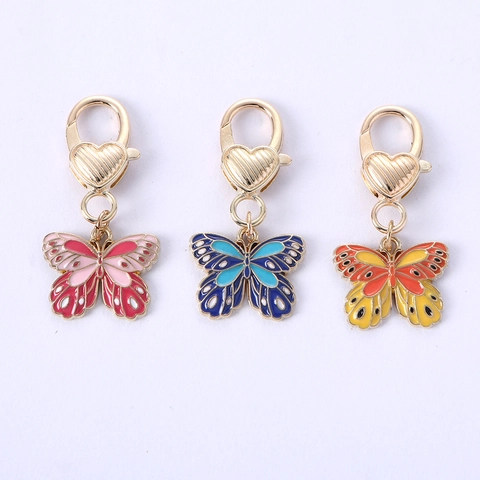 Cute Cartoon Alloy Enamel Butterfly Cat Rabbit Whale Keychain Gold Plated Heart Clasp Bag Pendant Decorative Gift