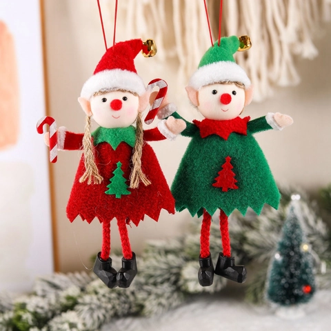 Weihnachts Elf Hängende Dekoration Filz Stoff Puppe Mit Glocke Zuckerstange Feiertag Baumschmuck Festlich Party
