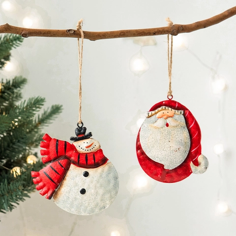 Decorazioni Appese Albero Di Natale Vintage Metallo Ferro Ciondoli Rustici Babbo Natale Pupazzo Di Neve Stella Casa