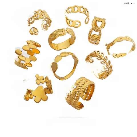 Geometrische Open Ring Titanium Staal 18K Verguld Franse Niche Stijl Verstelbare Holle Stapelbare Sieraden Voor Vrouwen