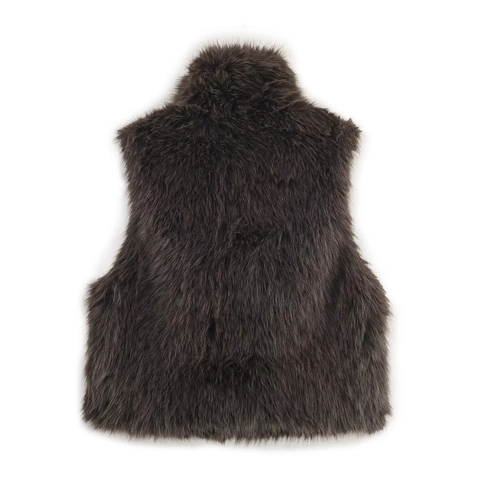 Chaleco De Piel Sintética Sin Mangas Cuello Alto Cálido Invierno Chaleco Retro Casual Color Café Para Mujeres