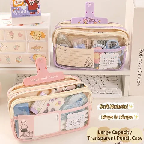 Große Kapazität Transparentes Mäppchen Mehrlagige PVC Segeltuch Schreibwarentasche Für Schule Büro Mädchen Studenten Schreibtisch Organizer