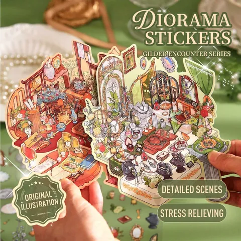3D Scenery DIY Scrapbooking Stickers PVC White Cardboard Retro Illustration Journaling Crafting Decor