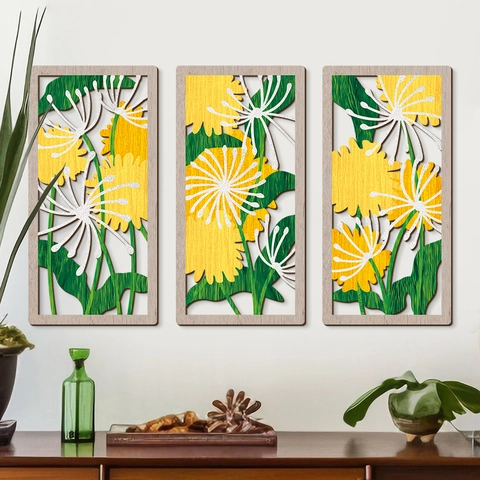 Wandkunst Aus Holz Deko Ausgehöhlte Löwenzahn Blumen Wandpaneele Für Wohnzimmer Schlafzimmer Rustikaler Naturstil