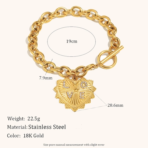 Collar Con Colgante De Corazón Grueso Acero Inoxidable Chapado En Oro De 18K LOVE Strass Cierre De Palanca Cadena O Moda