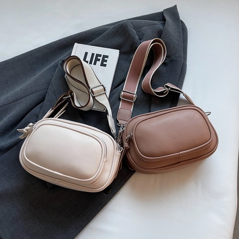 Dames Crossbodytas Van Litchi PU Leer Multi-layer Rits Schoudertas Met Brede Band Mode Casual Voor Dagelijks Gebruik