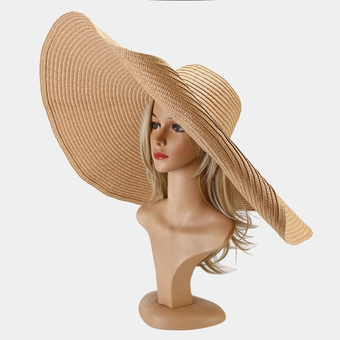 Oversized Floppy Straw Hat Paper Straw UV Protection Beach Vacation Sun Hat Women Foldable Breathable Wide Brim