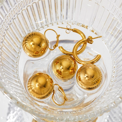 Orecchini Pendenti Con Sfera Rotonda In Acciaio Inossidabile Lucido Minimalista Gioielli Retro Sfera Cava Semplice Per Donne