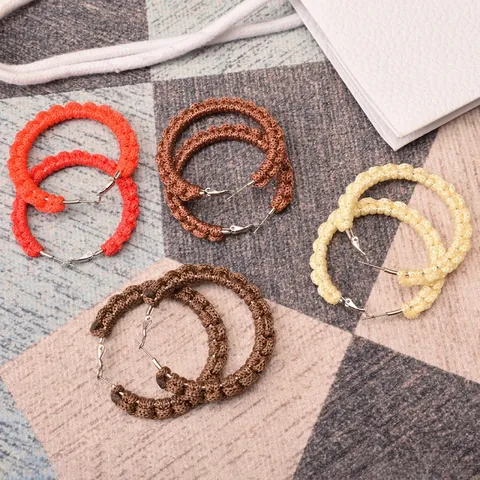 Pendientes de Aro de Acero Inoxidable Tejidos a Mano de Estilo Bohemio Grandes Aros de Hilo de Seda de Hielo para Mujer