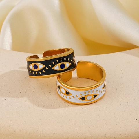 Anillo De Acero Inoxidable Evil Eye Para Mujer Chapado En Oro Esmalte Anillo Abierto Ajustable Joyería Estilo Bohemio