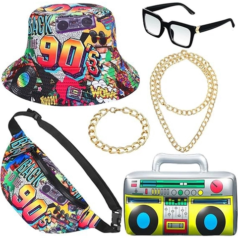 Accesorio Hiphop Collar Aleación Signo Dólar Anillo Strass Gafas De Sol Sombrero Pescador Radio Inflable Accesorios De Fiesta Vintage