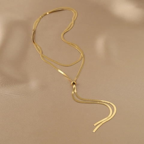 Long Y-Shaped Snake Bone Necklace Adjustable Titanium Steel Gold Plated Minimalist Sweater Chain For Women Jewelry