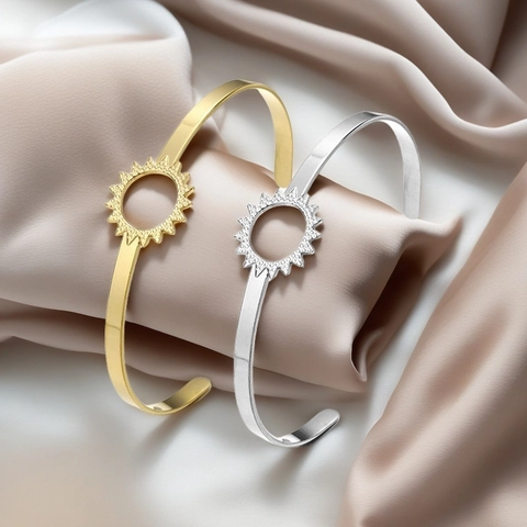 Modieuze Roestvrijstalen Manchetarmband Hol Blad Zonpatroon Open Bangle Geometrische Textuur Sieraden Voor Dames