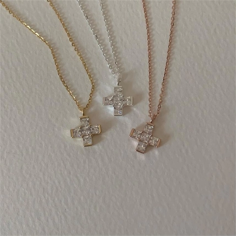 Collana Con Pendente A Croce In Argento Sterling 925 Con Zircone Taglio Quadrato Gioiello Elegante Minimalista Per Donna