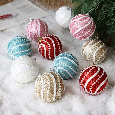 Glitter Christmas Ball Ornaments Artificial Pearl Spiral Decorative Tree Hanging Baubles For Holiday Party Home Decor Festive Supplies