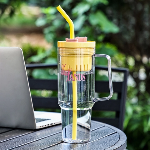 Large Capacity Straw Cup Plastic Water Bottle With Handle And Tea Filter Portable Outdoor Sports Coffee Mug Korean Style