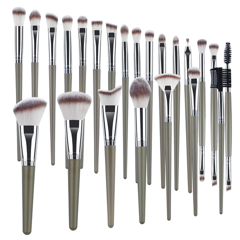 Professional Makeup Brushes Synthetic Fiber Bristles Silver Ferrule Grey Handle Eye Shadow Foundation Powder Application Soft