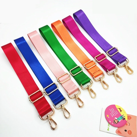 Adjustable Wide Shoulder Bag Strap Nylon Solid Color Replacement Strap With Gold Metal Buckles For Women Backpack Crossbody Bags