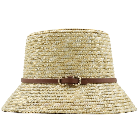 French Retro Straw Bucket Hat For Women Wide Brim Sun Protection Breathable Beach Vacation Woven Sun Hat