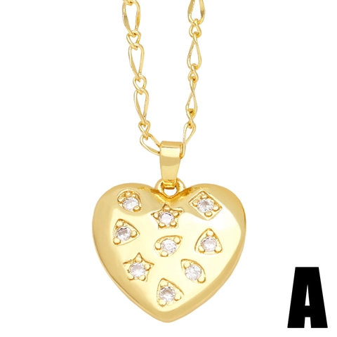Fashion European Gold Plated Copper Heart Pendant Necklace For Women Zirconia Inlaid Sweet Love Clavicle Chain Jewelry Gift