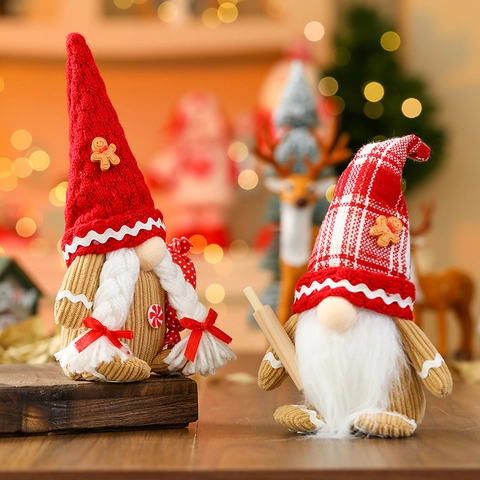 Gnomos De Navidad Hombre Sin Rostro Felpa Tomte Muñeco De Jengibre Ornamento Tejido A Mano Decoración De Mesa Hogar De Vacaciones