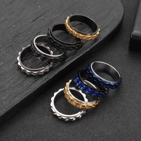 Rotatable Gear Decompression Spinner Ring For Men Women Titanium Steel Wide Stress Relief Fidget Ring Fashion Jewelry Gift