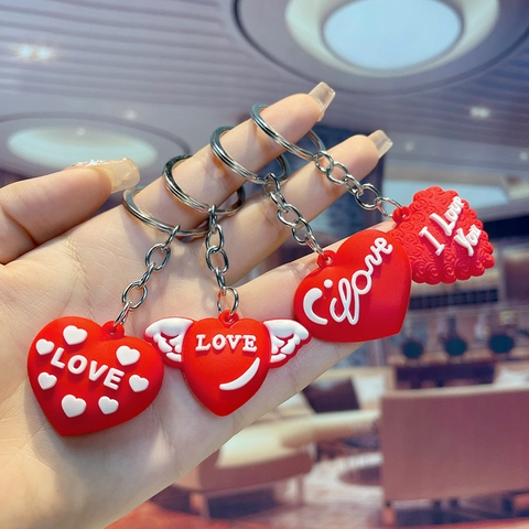 Llavero En Forma De Corazón Rojo PVC Goma Blanda Colgante De Amor Adorno De Bolso Regalo Lindo