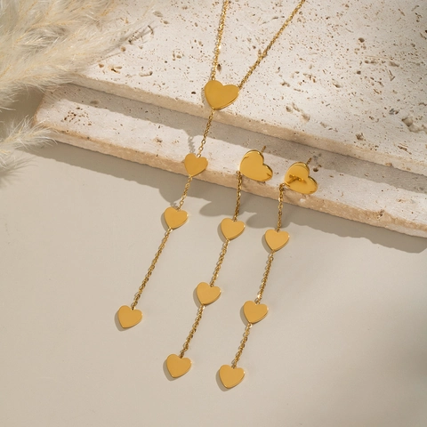 Minimalistische Herzquasten Halskette Und Ohrringe Edelstahl Vergoldet Eleganter Wasserfester Schmuck Für Damen Geschenk