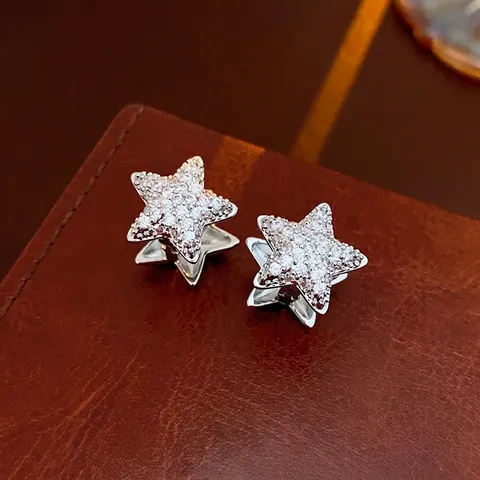 Star Zircon Stud Earrings With Silver Earring Post Copper Pave Set Shiny Versatile Jewelry For Women
