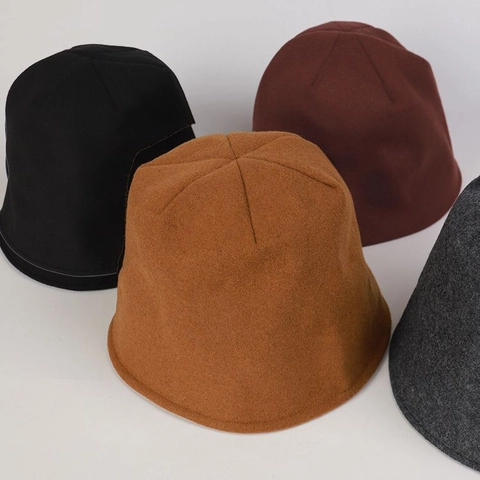 Wool Blend Bucket Hat For Women Warm Foldable Cloche Hat Vintage Winter Solid Color Minimalist Fisherman Cap