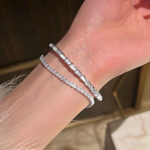 Luxe Zilveren Slangenbot Verstelbare Open Armring Armband Voor Vrouwen Strass Ingelegde Mode Sieraden Handmanchet Feestcadeau