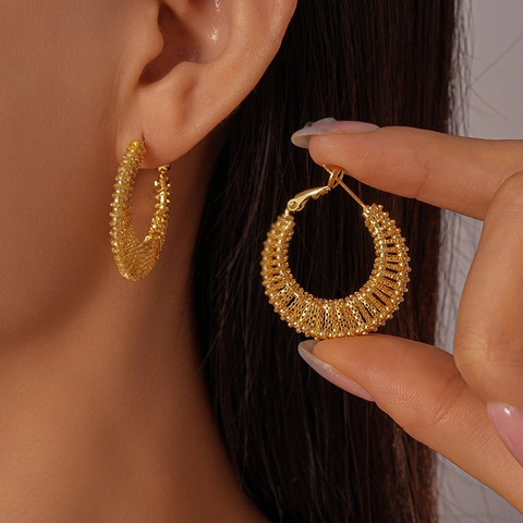 Hollow Geometric Round Hoop Earrings With 925 Sterling Silver Earring Post Copper Braided Mesh Statement For Women