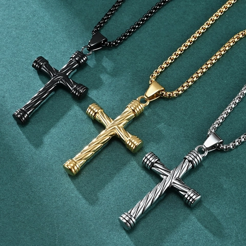 Collana Con Pendente A Croce In Acciaio Inossidabile Texture Cavo Intrecciato Hip Hop Punk Gioielli Vintage Da Uomo