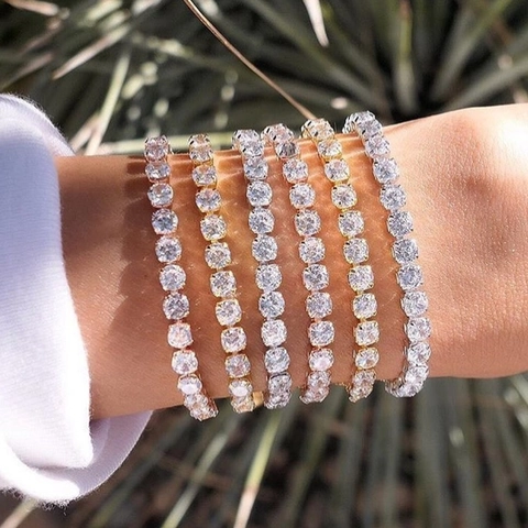 Elegant Copper Zirconia Tennis Bracelet Round Cut Full Rhinestone Chain Bracelet Gold Silver Rose Gold Plated Fashion Jewelry Gift
