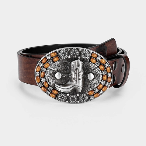 Vintage PU Leren Riem Met Reliëf Voor Dames Mode Grote Gesp Cowboylaars Bij Rode Lip Turkoois Punk Heupriem