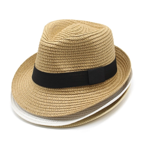 Straw Fedora Panama Hat Wide Brim Sun Protection Breathable Summer Beach Vacation Ribbon Band For Men Women